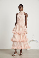 Micah pink 3Dpetal tiered midi dress