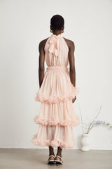 Micah pink 3Dpetal tiered midi dress