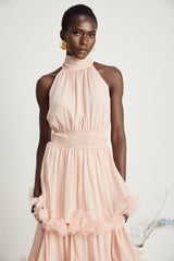 Micah pink 3Dpetal tiered midi dress