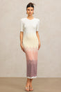 Michaela Beige Zigzag Midi Dress Round Neckline Short Sleeves Elegant Style Comfortable Fit Quality Materials Sophisticated Look Casual Outing Charm Grace