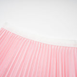 Michela Floral Midi Dress Pink Crew Neck with Short Sleeves & Pleated Detail