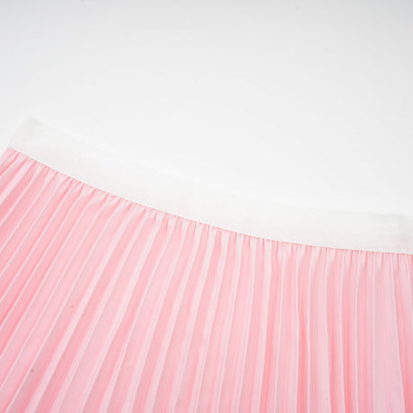 Michela Floral Midi Dress Pink Crew Neck with Short Sleeves & Pleated Detail