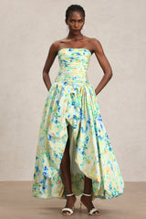 Michela Green Floral Maxi Dress with Asymmetrical Hemline for Women
