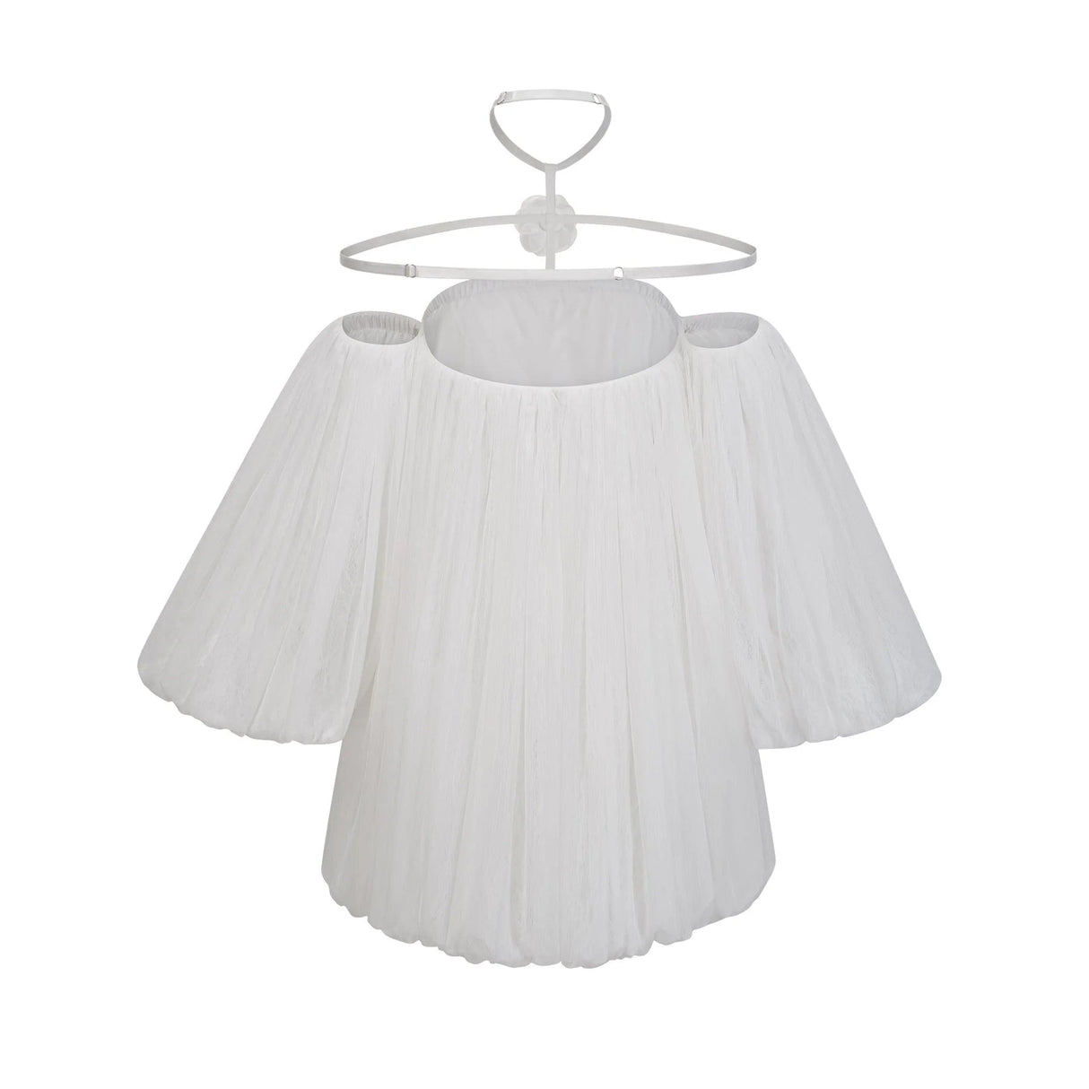 Michela Mini Dress White Floral Appliqu Halter Puff Sleeves Open Back
