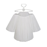Michela Mini Dress White Floral Appliqu Halter Puff Sleeves Open Back