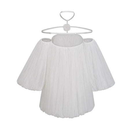 Michela Mini Dress White Floral Appliqu Halter Puff Sleeves Open Back