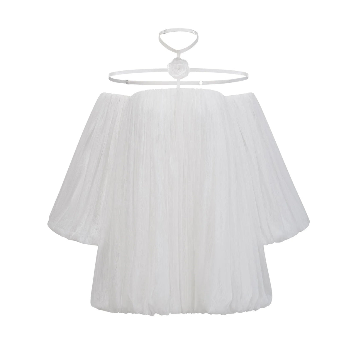 Michela Mini Dress White Floral Appliqu Halter Puff Sleeves Open Back