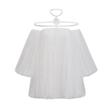 Michela Mini Dress White Floral Appliqu Halter Puff Sleeves Open Back