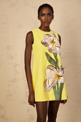 Michela Mini Dress Yellow Sequin Floral Embroidered