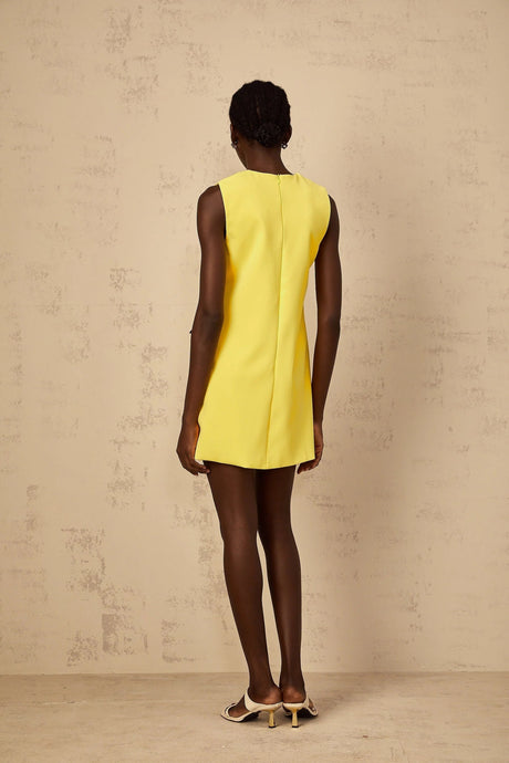Michela Mini Dress Yellow Sequin Floral Embroidered