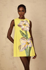 Michela Mini Dress Yellow Sequin Floral Embroidered