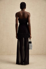 Michèle Black Strapless Mini Dress With Lace - Up Front and Ruffle Train