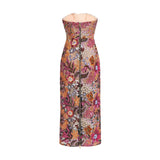 Michelina Floral Midi Dress in Red with Sequin Embellishment & OffShoulder Style