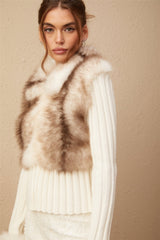 Michelina Jacket White Brown Faux Fur Ribbed Knit & Frayed Edge