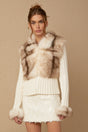 Michelina Jacket White Brown Faux Fur Ribbed Knit & Frayed Edge