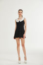 Michelina Mini Dress Lace Trim Crystal Embellishments Black White