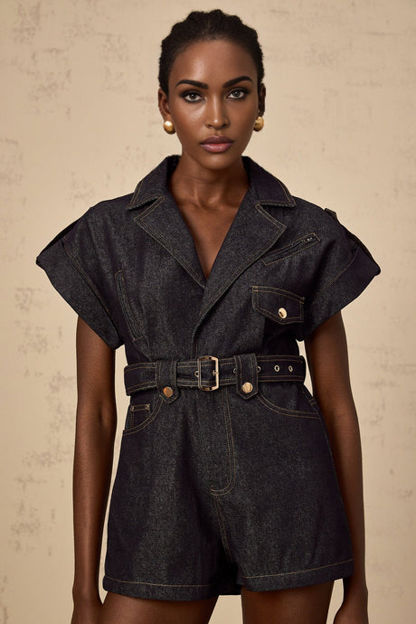 Michelle Denim Blue Belted Playsuit