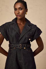 Michelle Denim Blue Belted Playsuit