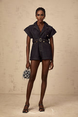 Michelle Denim Blue Belted Playsuit