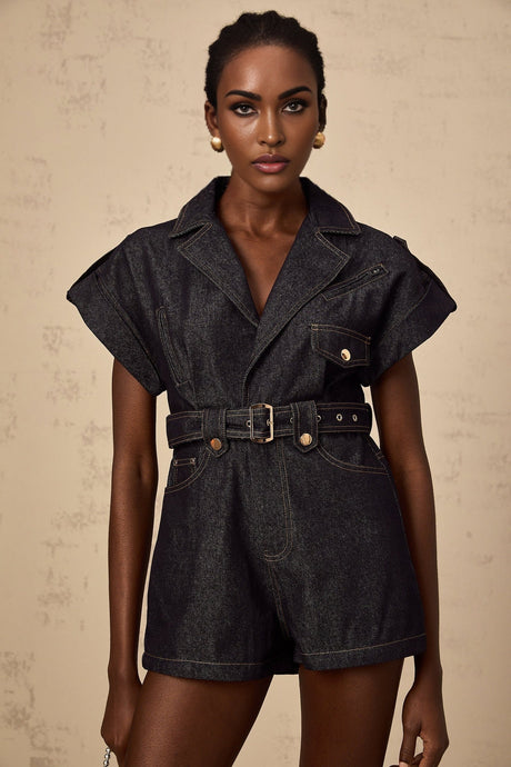 Michelle Denim Blue Belted Playsuit