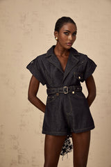 Michelle Denim Blue Belted Playsuit