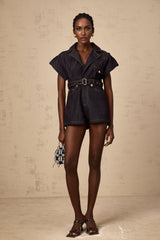 Michelle Denim Blue Belted Playsuit