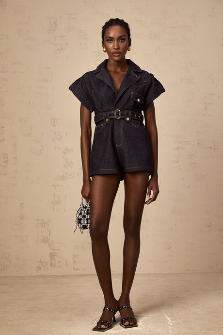 Michelle Denim Blue Belted Playsuit