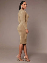 Midi Dress - Round Neck - Elegant Style - Twist Details - Slim Fit - High Stretch