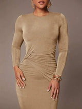 Midi Dress - Round Neck - Elegant Style - Twist Details - Slim Fit - High Stretch