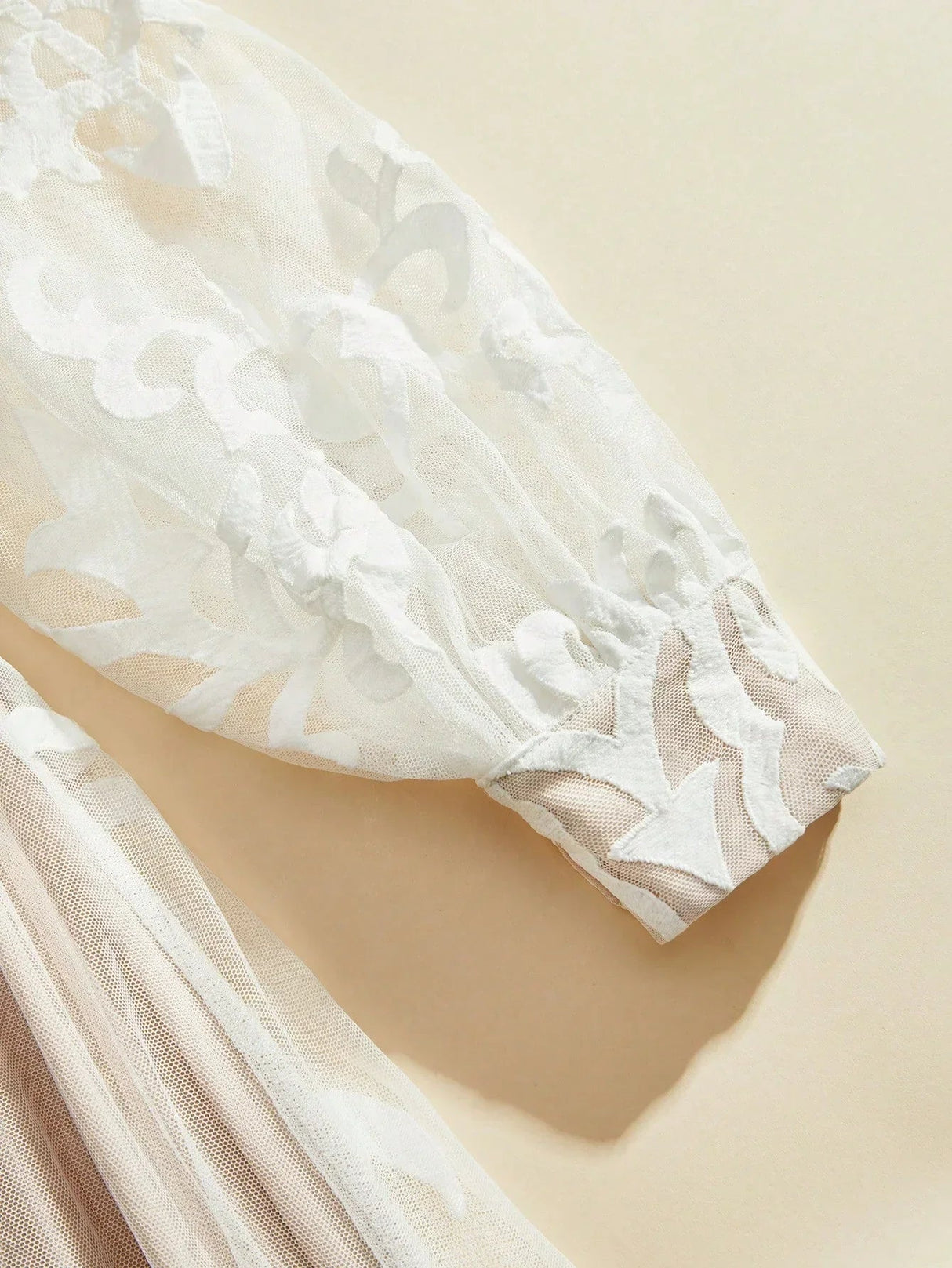 Midi Dress - Stand Collar - Bishop Sleeve - High Waist - Plants Print - Elegant