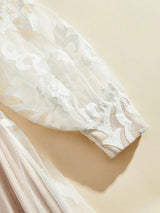 Midi Dress - Stand Collar - Bishop Sleeve - High Waist - Plants Print - Elegant