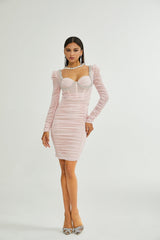 Mikayla Midi Dress Pink Sweetheart Puff Sleeve Open Back Zip