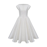 Mikayla Midi Dress White Open - Back Cap - Sleeve & Pleated Charm