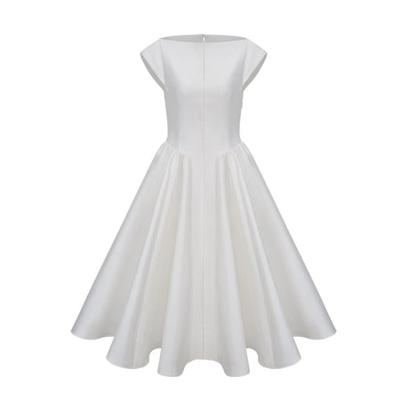 Mikayla Midi Dress White Open - Back Cap - Sleeve & Pleated Charm