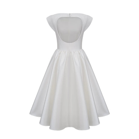 Mikayla Midi Dress White Open - Back Cap - Sleeve & Pleated Charm