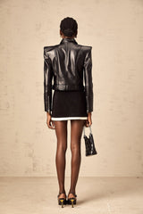 Milena Jacket Black Faux Leather Double Breasted Gold & Belted