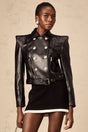 Milena Jacket Black Faux Leather Double Breasted Gold & Belted