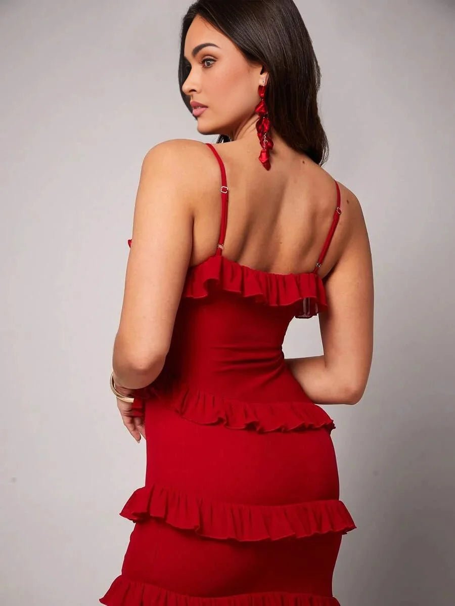 Milena Maxi Dress - Spaghetti Strap Neckline - a - Line Silhouette - Backless Design - Split Thigh Detail