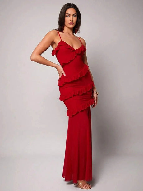 Milena Maxi Dress - Spaghetti Strap Neckline - a - Line Silhouette - Backless Design - Split Thigh Detail