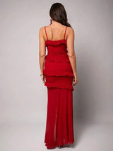 Milena Maxi Dress - Spaghetti Strap Neckline - a - Line Silhouette - Backless Design - Split Thigh Detail