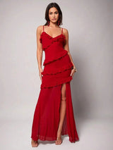 Milena Maxi Dress - Spaghetti Strap Neckline - a - Line Silhouette - Backless Design - Split Thigh Detail