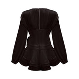 Milena Mini Dress Black Pleated Ruffled Hem Sparkling Glitter Floral Detail