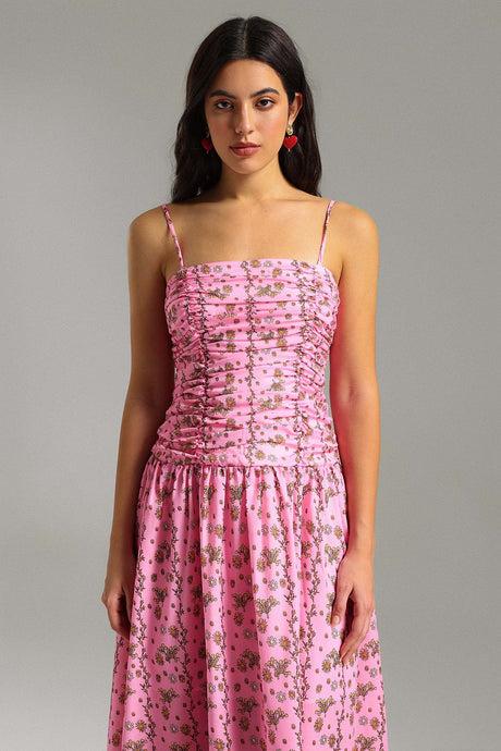 Milena Pink Floral Ruched Bodice Maxi Dress