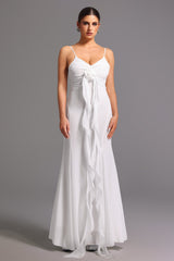 Milena White Floral Maxi Dress with V Neckline and Spaghetti Straps