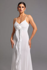 Milena White Floral Maxi Dress with V Neckline and Spaghetti Straps
