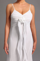Milena White Maxi Dress with Floral Detailing