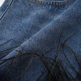 Milia feather denim top  skirt matching set