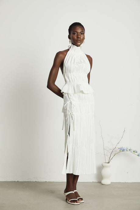 Milisent openback pleated top  skirt matching set