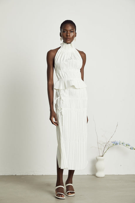 Milisent openback pleated top  skirt matching set