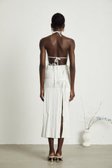 Milisent openback pleated top  skirt matching set